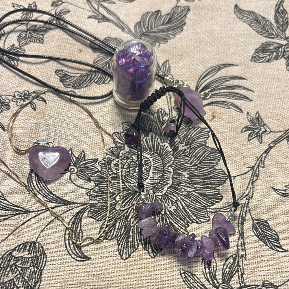 Handmade Amethyst Jewelry and Crystal Manifestation Set Earthy Spiritual Witchy